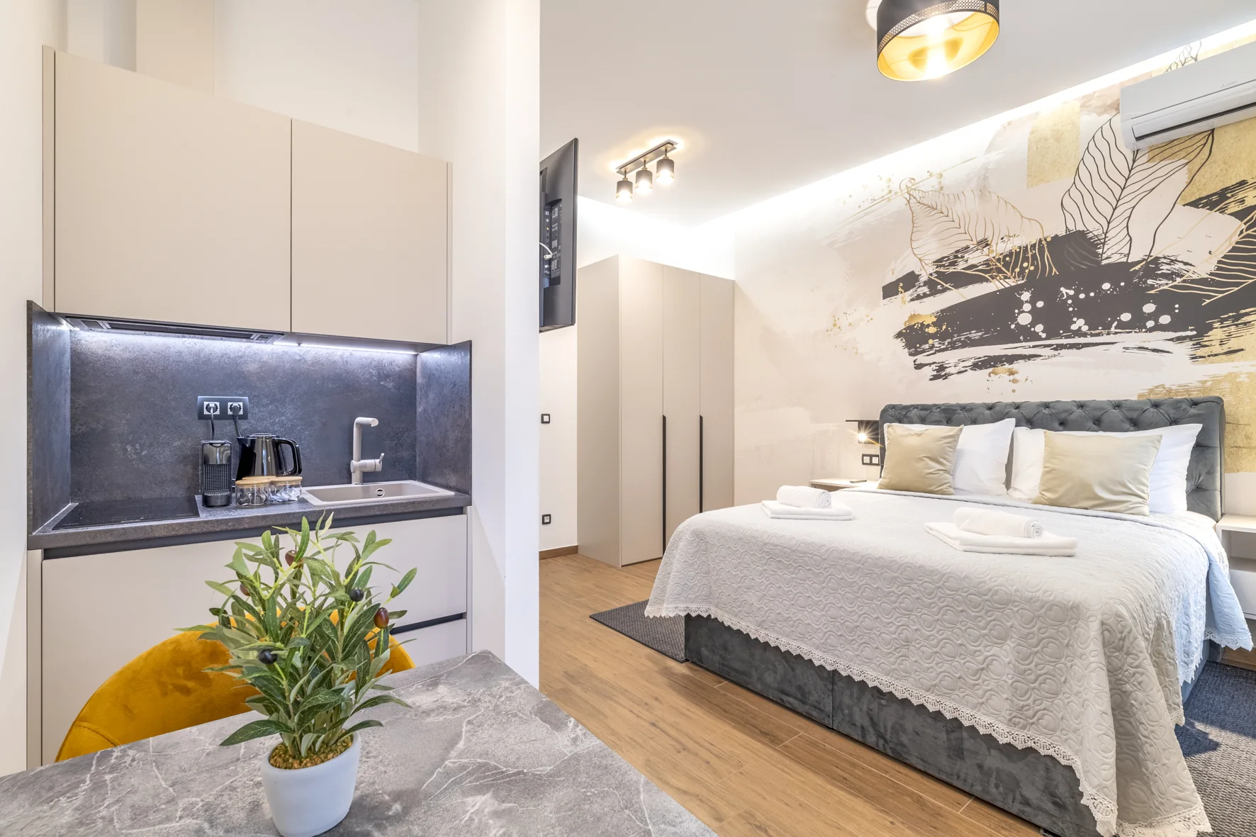 Studio apartman za dvoje s queen krevetom i botaničkim muralom